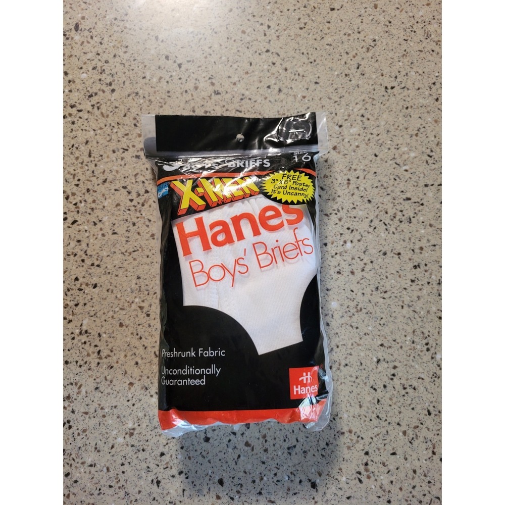 Vtg Hanes 3 Pk 1993 Boys Size 16 White Briefs Underwear X-MEN Poster Card NOS